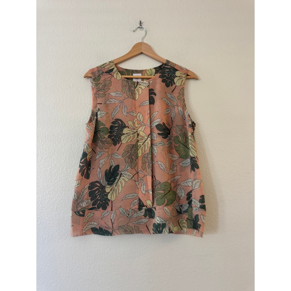 Cabi Tropical Monstera Leaf Pleated Sleeveless Blouse Top Size S Peach Excellent